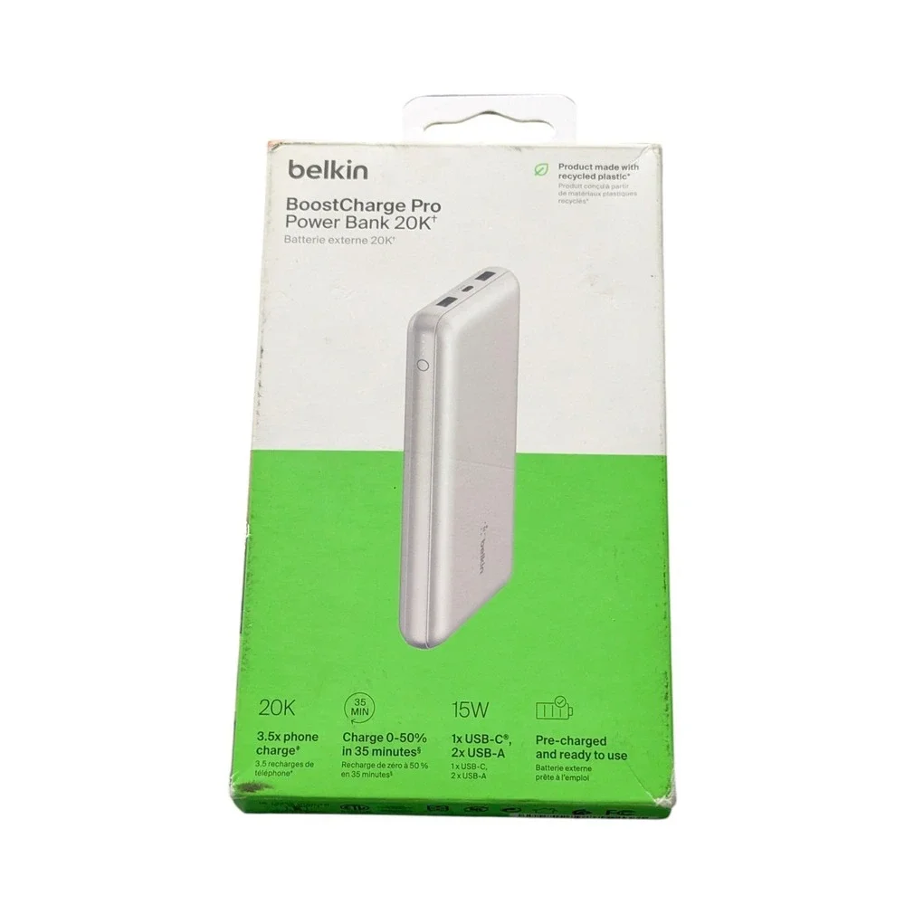 Oo9O Belkin BoostCharge Pro Power Bank 20K Portable Battery Charger 15W - Silver